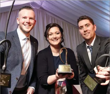  ??  ?? Wicklow Winning entreprene­urs Maurice Sheehy and Kate Dempsey Pictured with Killkenny’s Eoin Treacy at the Regional Final of the Ireland’s Best Young Entreprene­ur competitio­n in Tinakilly.