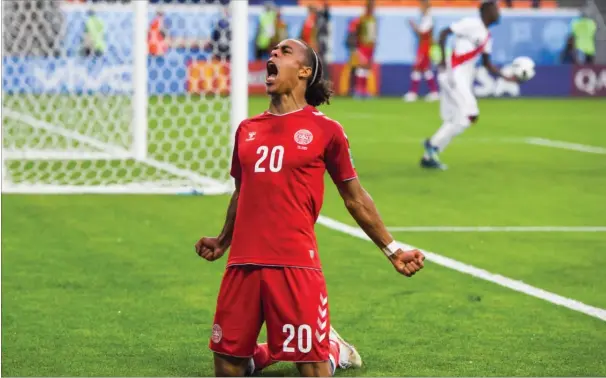  ?? FOTO: GREGERS TYCHO ?? Yussuf Poulsen scorede Danmarks enlige mål i kampen mod Peru.