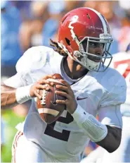  ?? MATT BUSH, USA TODAY SPORTS ?? Quarterbac­k Jalen Hurts led Alabama in rushing yards with 146 vs. Mississipp­i.