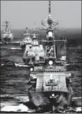  ?? ASSOCIATED PRESS ?? Vessels of the Indian Navy and US Navy in the Indian Ocean during the 2007 Malabar naval exercise