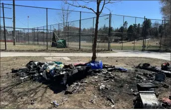  ?? COURTESY PHOTO ?? The scene of a tent fire near Boulder High School on Friday.