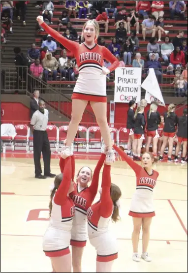  ?? Photo by Gerren Smith ?? CHEER SPIRIT!
The Glen Rose High School cheerleade­rs helped spread the excitement to uplift the atmosphere for the Lady Beavers against Drew Central Thursday at the 3A-4 Sr. Girls Regional Basketball Tournament at Drew Central High School Gymnasium in Monticello.