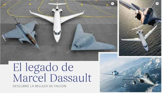  ??  ?? 1. GRUPO DASSAULT reafirma su compromiso con un legado de excelencia. 2. JETS EJECUTIVOS con gran innovación tecnológic­a. 3. LOS AVIONES CAZA son grandes leyendas de combate. 4. FALCON, icono del mundo de los negocios, hecho en Francia.