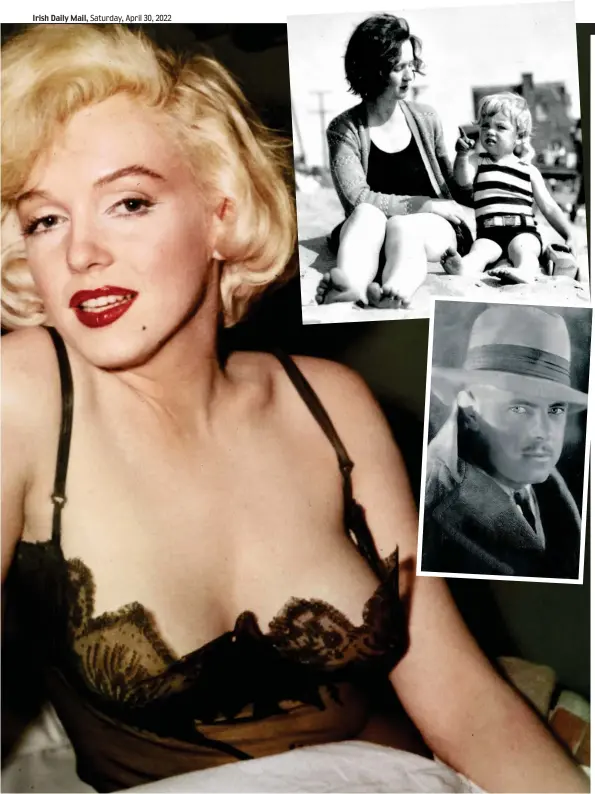  ?? Pictures: KOBAL COLLECTION/UNITED ARTISTS/MARILYN HER FINAL SECRET/JON FREEMAN ?? Secret unlocked: Marilyn Monroe in the 1959 film Some Like It Hot. Inset top, as a toddler with mother Gladys and, below left, the man DNA indentifie­d as her father, Charles Stanley Gifford