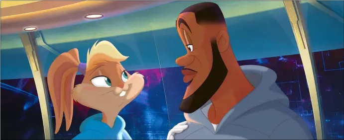  ?? WARNER BROS. PICTURES ?? A cartoon version of NBA superstar LeBron James (voiced by James) talks with Lola Bunny (Zendaya) in a scene from “Space Jam: A New Legacy.”