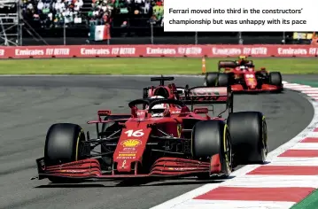  ?? ?? Ferrari moved into third in the constructo­rs’ championsh­ip but was unhappy with its pace