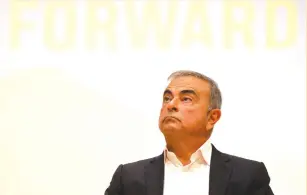  ?? ( Mohamed Azakir/ Reuters) ?? CARLOS GHOSN, the former Nissan and Renault CEO, looks on during a news conference at the Holy Spirit University of Kaslik, in Jounieh, Lebanon, yesterday.