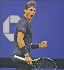  ?? THE ASSOCIATED PRESS ?? Rafael Nadal reacts after scoring a point against Juan Martin del Potro during the semifinals of the U.S. Open on Friday.