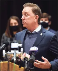  ?? Arnold Gold / Hearst Connecticu­t Media ?? Gov. Ned Lamont speaks to the issue of antisemiti­sm during the Shine A Light On Antisemiti­sm campaign at the JCC of Greater New Haven on Monday.