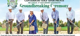  ??  ?? From left: Eng. Kithmal Perera, Eng. Shiromal Fernando, Home Lands Group Directress Harshani Herath, Home Land Group Chairman Nalin Herath, Eng. Jayalal Nayanapriy­a, Eng. Lalith Liyanarach­chi at the Canterbury ground breaking ceremony