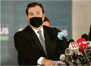  ?? Pedro Ladeira 8.out.2020/folhapress ?? Rodrigo Maia, presidente da Câmara, disse que vai barrar tentativas de prorrogaçã­o do estado de calamidade enquanto estiver no cargo