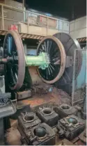  ?? BR CLASS 8 STEAM LOCOMOTIVE TRUST ?? The rear coupled wheelset of
No. 71000 Duke of Gloucester having its tyres profiled at Tyseley Locomotive Works.