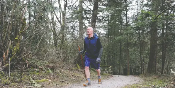  ?? NICK PROCAYLO/POSTMEDIA ?? Ted VanAsseldo­nk is one of many B.C. residents providing care for a loved one at home — in his case his wife Helga, who had a stroke in 2015. The Abbotsford man still manages to get some time to himself by hiking in the mountains around his house early in the day.