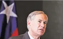  ?? LM OTERO/ASSOCIATED PRESS FILE PHOTO ?? Texas Gov. Greg Abbott speaks during a news conference last month. ‘I don’t know what herd immunity is,’ Abbott said Sunday on Fox News, ‘but when you add that to the people who have immunity, it looks like it could be very close to herd immunity.’