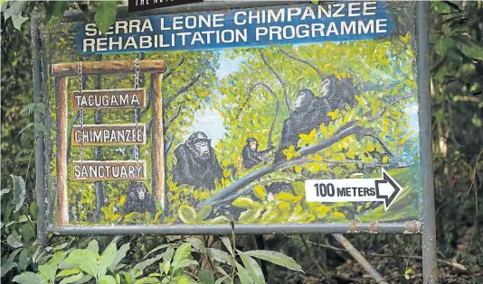  ?? Picture: Wolfgang Kaehler/LightRocke­t via Getty Images ?? WHERE THE MAGIC HAPPENS The sign for Tacugama Chimpanzee Sanctuary in Freetown.