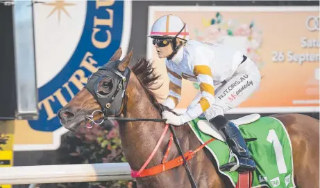  ?? Picture: Nev Madsen ?? WITH EASE: Minonette Kennedy has time to sit up for the camera after Wudang Blade’s dominant win.