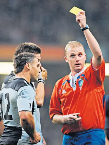  ??  ?? I’m in charge: Barnes referees New Zealand’s World Cup 2007 defeat by France and (below) Scotland v Ireland at the 2019 World Cup