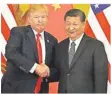  ?? FOTO: HARNIK/DPA ?? Nicht die besten Freunde: Chinas Präsident Xi Jinping (rechts) und US-Präsident Donald Trump.