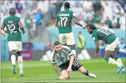  ?? AP ?? Lionel Messi reacts after losing possession against Saudi Arabia near Doha on Tuesday.