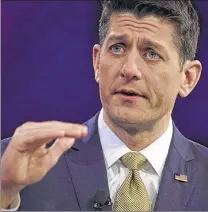  ?? GETTY IMAGES ?? U.S. Speaker of the House Paul Ryan speaks during the Conservati­ve Political Action Conference on Thursday.