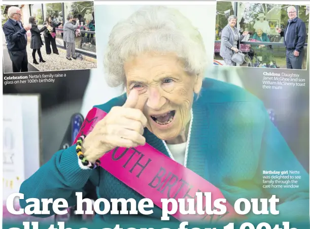  ??  ?? Birthday girl Nette was delighted to see family through the care home window