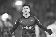  ??  ?? This file photo taken on December 28, 2017 shows Arsenal’s Chilean striker Alexis Sanchez celebratin­g after scoring their third goal during the English Premier League football match between Crystal Palace and Arsenal at Selhurst Park in south London....