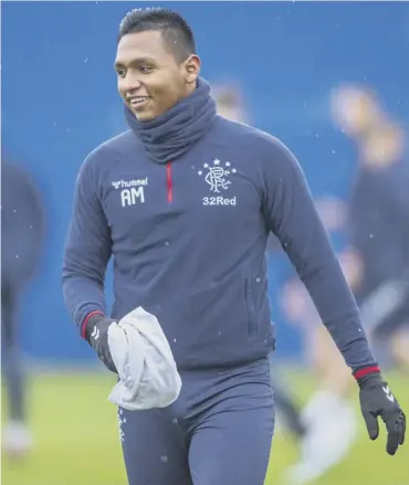  ??  ?? 0 Rangers striker Alfredo Morelos at training ahead of tonight’s match against Ross County.