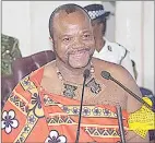  ?? ?? King Mswati III smiling while addressing Lutsango Regiment.