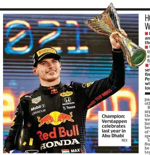  ?? REX ?? Champion: Verstappen celebrates last year in Abu Dhabi