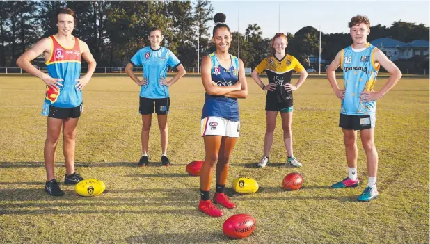  ?? Picture: BRENDAN RADKE ?? STATE COMPETITIO­N: AFL Cairns juniors Maddox Hunt, 14, Daysia Creed-Wray, 17, Margaret Dau, 17, Lauren Davon, 14, and Kyle Greenwood, 14.