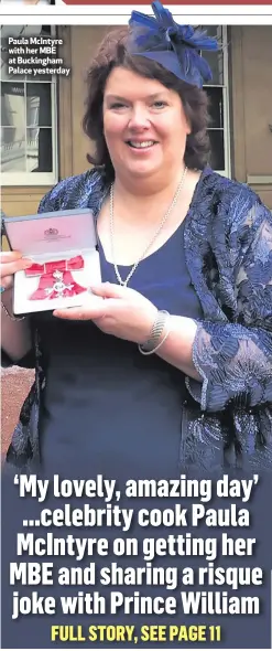  ??  ?? Paula McIntyre with her MBE at Buckingham Palace yesterday