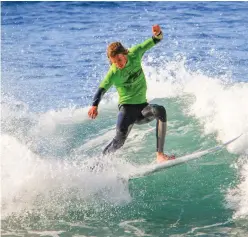  ?? Photo: Solis Photograph­y ?? Greg Cuthbert rides a wave on Sunday 14 July, the final day of the competitio­n.