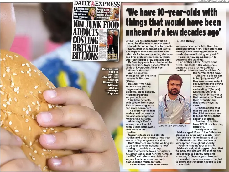  ?? ?? Crisis...junk food is fuelling obesity and causing ill-health in children. Above, Tuesday’s Express