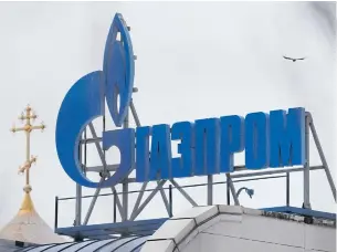  ?? REUTERS ?? The Gazprom logo atop a building in Saint Petersburg in February.
