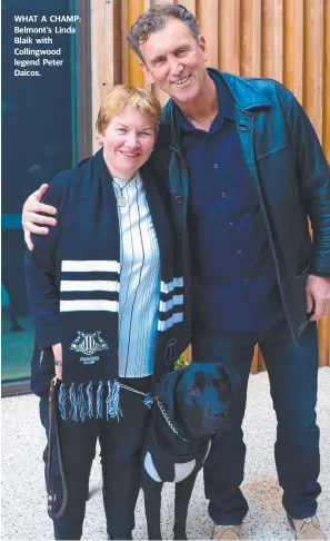  ??  ?? WHAT A CHAMP: Belmont’s Linda Blaik with Collingwoo­d legend Peter Daicos.