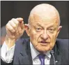  ?? AP FILE PHOTO ?? Former National Intelligen­ce Director James Clapper pointed to President Trump, Russia as dual threats.