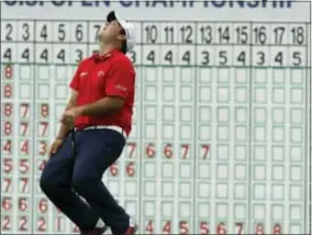  ?? DAVID J. PHILLIP — THE ASSOCIATED PRESS ?? Patrick Reed reacts after missing a birdie putt on the 18th hole third round of the U.S. Open Saturday at Erin Hills in Erin, Wis. during the