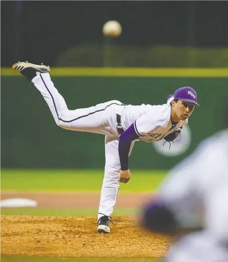  ?? CHRIS REICH ?? Muenster’s Logan Hofmann is entering the condensed 2020 Major League Baseball Draft after a stellar shortened season with the NCAA’S Northweste­rn State University in Louisiana where the pitcher says he will return to play another season if he isn’t drafted.