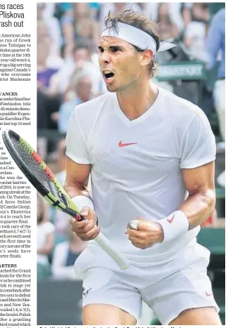  ?? AP ?? Rafael Nadal of Spain reacts after beating Czech Republic's Jiri Vesely on Monday.