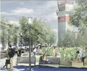  ?? CITY OF EDMONTON ?? Phase One of the Blatchford developmen­t will include a community garden near the old municipal airport control tower.