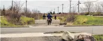  ?? JESSICA SMITH • CAPE BRETON POST ?? A resident walking her dogs moves aside on the Coal Town Trail for a couple of passing dirtbikers, in Dominion.