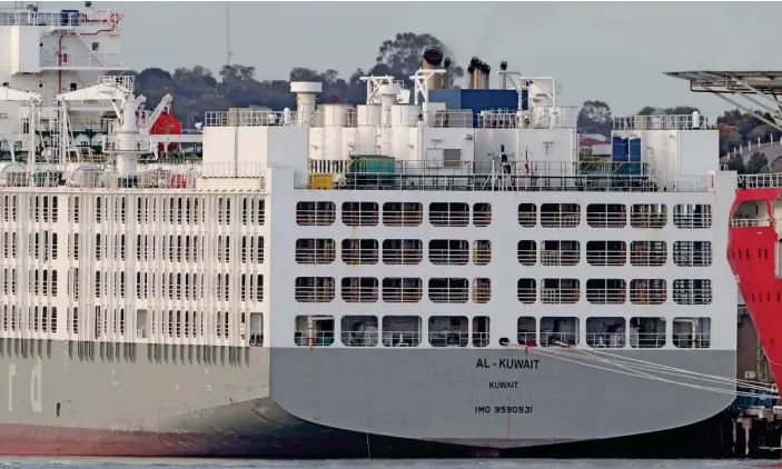  ?? Photograph: Richard Wainwright/AAP ?? The Al-Kuwait docked in Fremantle. Western Australia’s premier says an email from the agricultur­e department should have been backed up with ‘at least a phone call’.