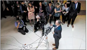  ?? AP/PATRICK SEMANSKY ?? House Intelligen­ce Committee Chairman Adam Schiff said Thursday after a private briefing that he would explore potential recourse with the House’s general counsel to try to force the release of a whistleblo­wer complaint reportedly involving the president.