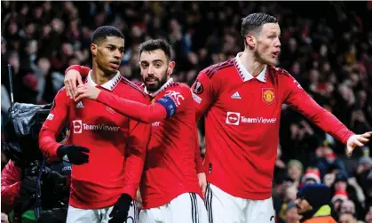  ?? ?? Marcus Rashford celebrates his goal for Manchester United in the Europa League win against Real Betis. Photograph: Eurasia Sport Images/Getty Images