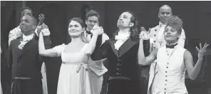  ?? WALTER MCBRIDE, WIREIMAGE ?? Original Hamilton cast members ( from left) Leslie Odom Jr., Phillipa Soo, LinManuel Miranda and Ariana DeBose take a bow.