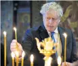  ?? ?? Boris Johnson visits St Michael’s Goldendome­d Cathedral in Kyiv