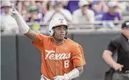  ?? Matt Kelley/Associated Press ?? Texas right fielder Dylan Campbell carries a 33-game hitting streak into the Big 12 tournament.