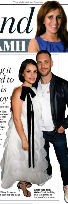  ??  ?? BABY ON THE WAY: Charlotte Riley and Tom Hardy at this week’s premiere