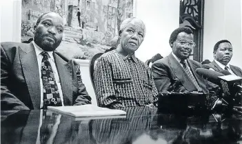  ?? Picture: Nicky de Blois ?? President Nelson Mandela met with Jacob Zuma, left, Mangosuthu Buthelezi and Ben Ngubane in 1996 to discuss the ongoing violence in KwaZulu-Natal.