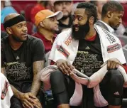  ?? Yi-Chin Lee / Houston Chronicle ?? Guard James Harden applauds the Rockets’ evolution from last season’s dysfunctio­nal bunch to a cohesive group that plays together to win.